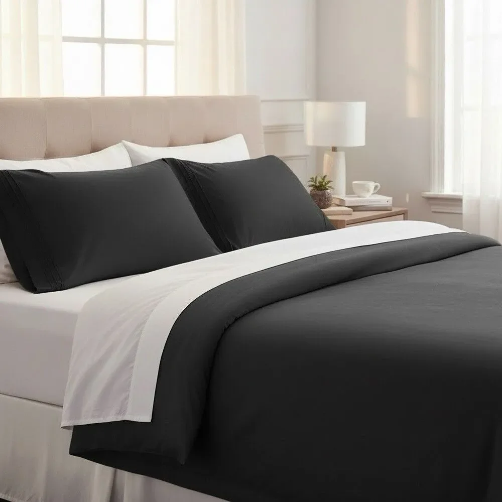 CozyLux Standard Pillowcase 20” X 26”  100% Microfiber Satin Black Pack of 2